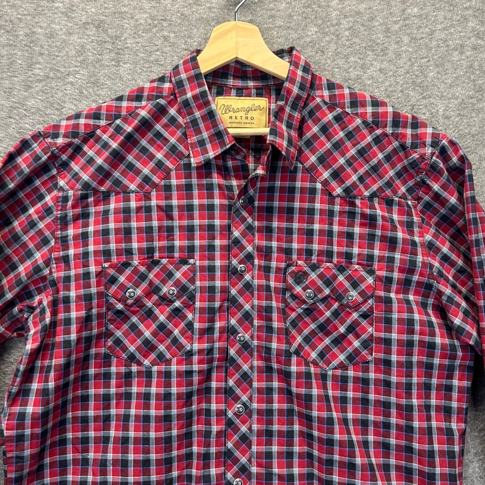 Wrangler Retro Mens XLT Red Black Plaid Western Pearl Snap Shirt MVR404M Tall